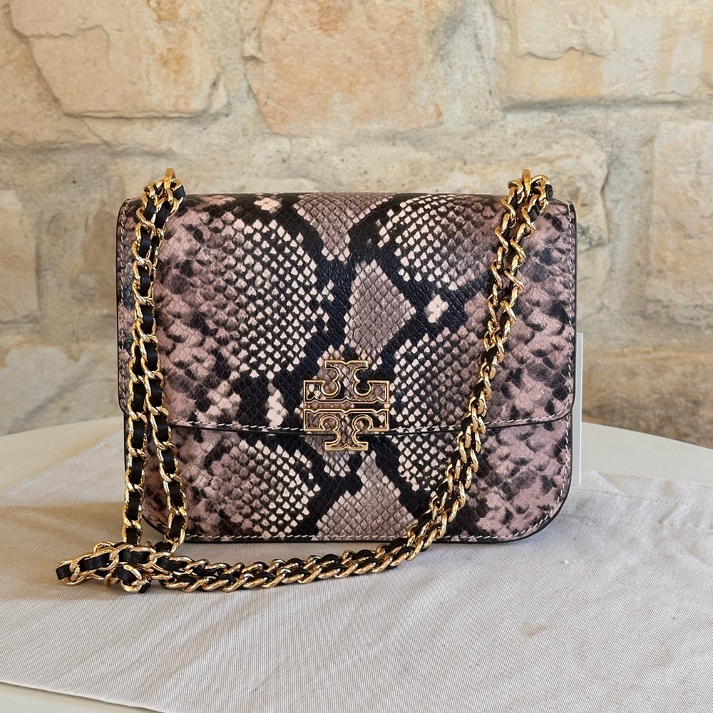 Tory Burch Britten Snake Embossed Small Shoulder Bag Shell Pink 162840 NWT